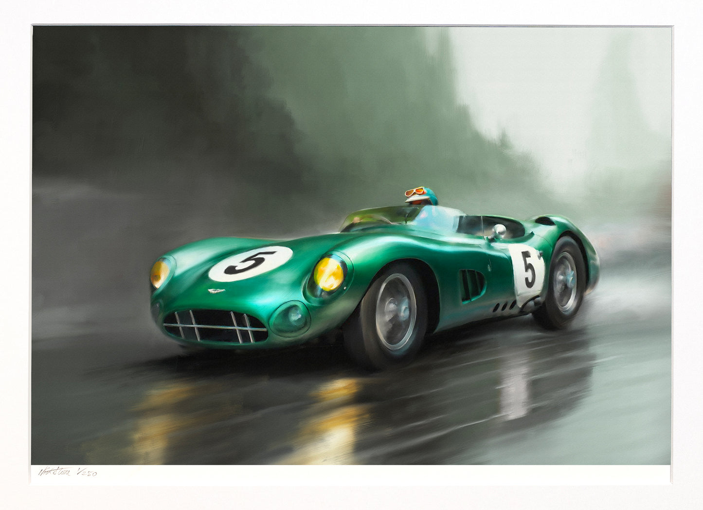 A painting of an Aston Martin DBR1.