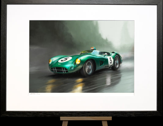 A painting of an Aston Martin DBR1.