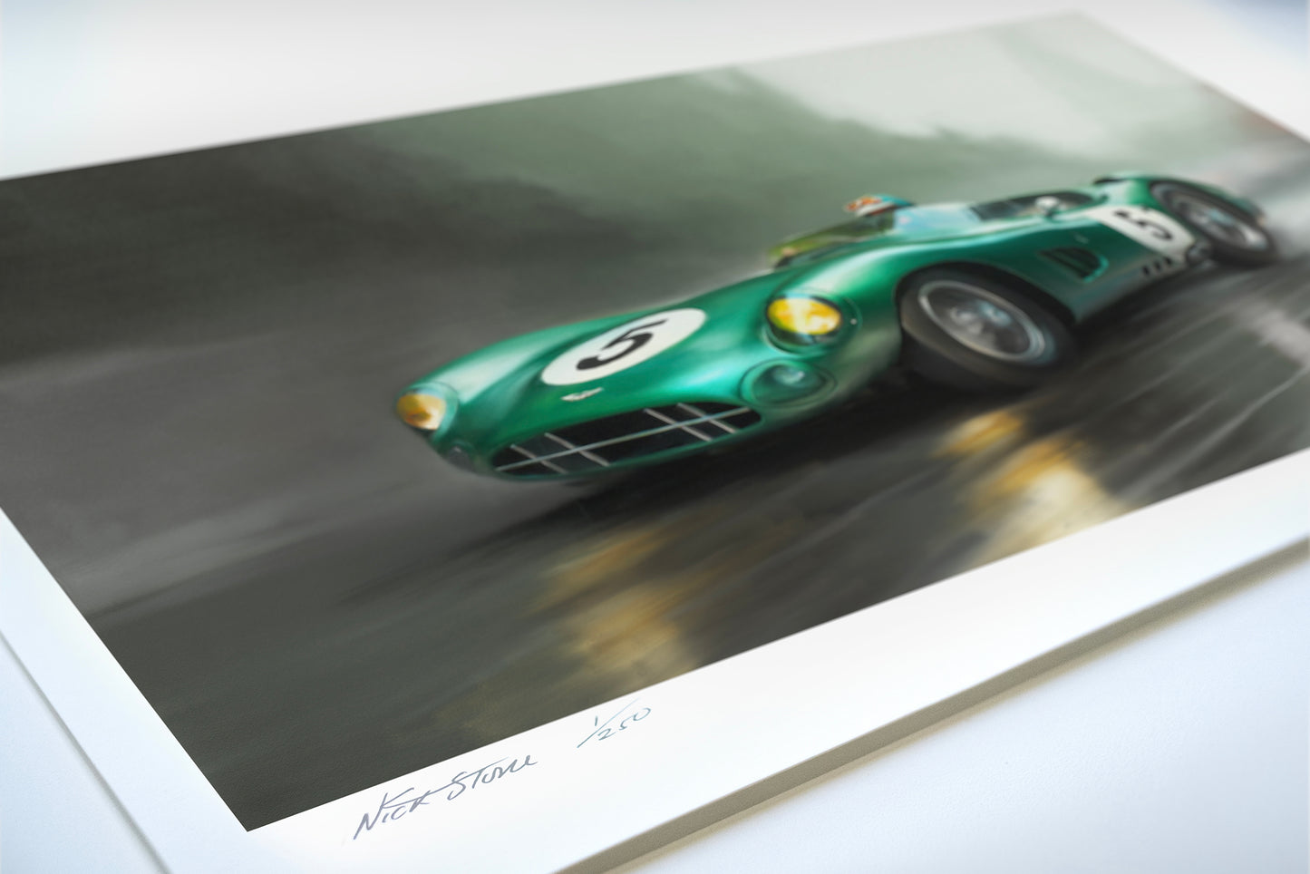A painting of an Aston Martin DBR1.