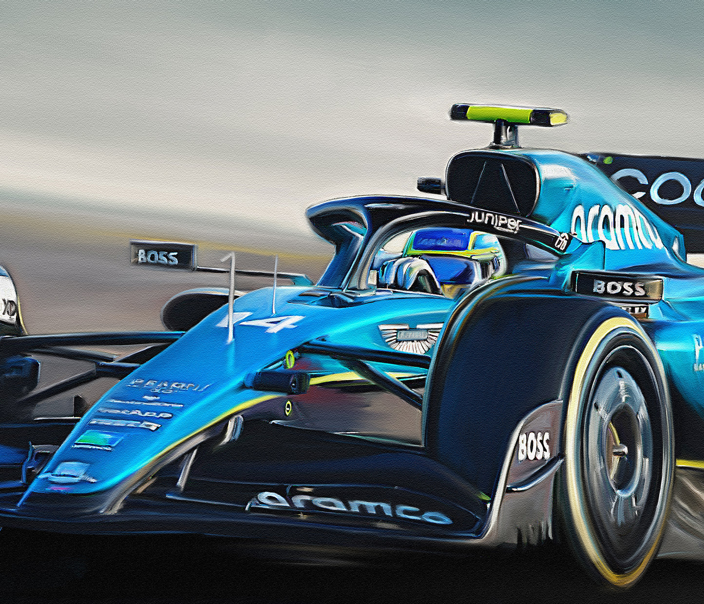 A painting of the Aston Martin 2023 F1 car.