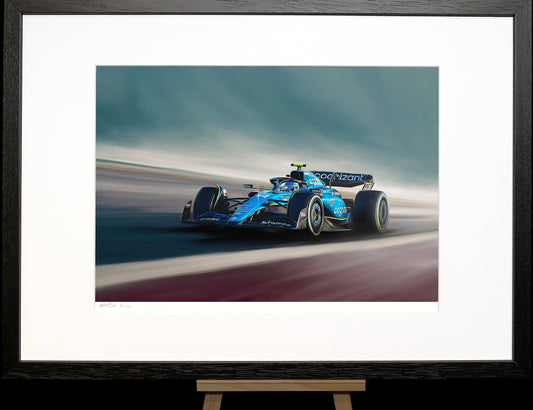 A painting of the Aston Martin 2023 F1 car.