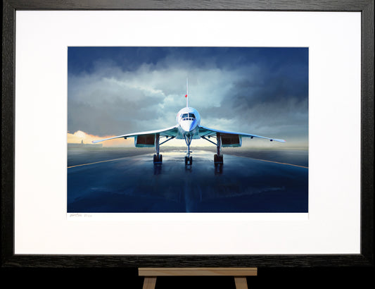 A painting of Concorde on the runway at Heathrow.