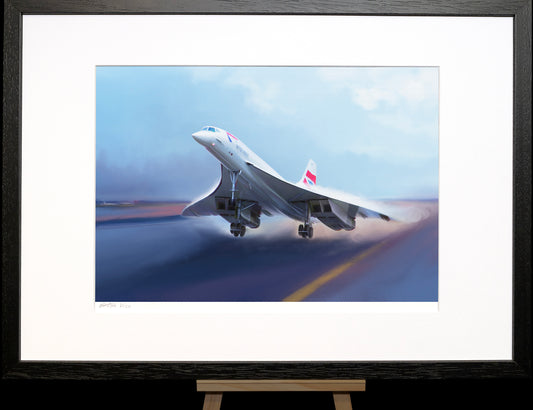 A painting of Concorde taking off.