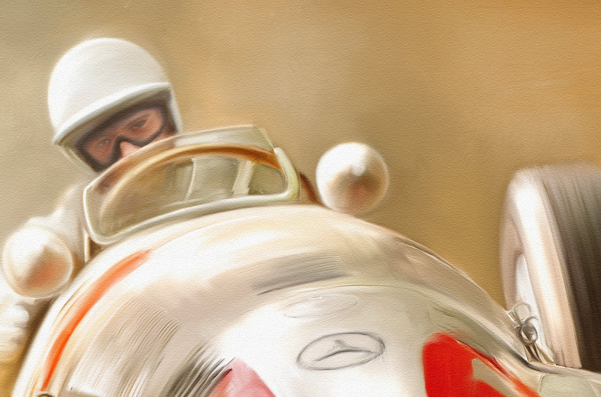 A painting of a Mercedes-Benz W165 classic racing car.