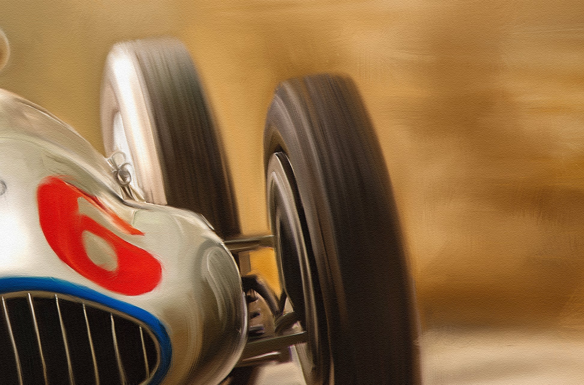 A painting of a Mercedes-Benz W165 classic racing car.