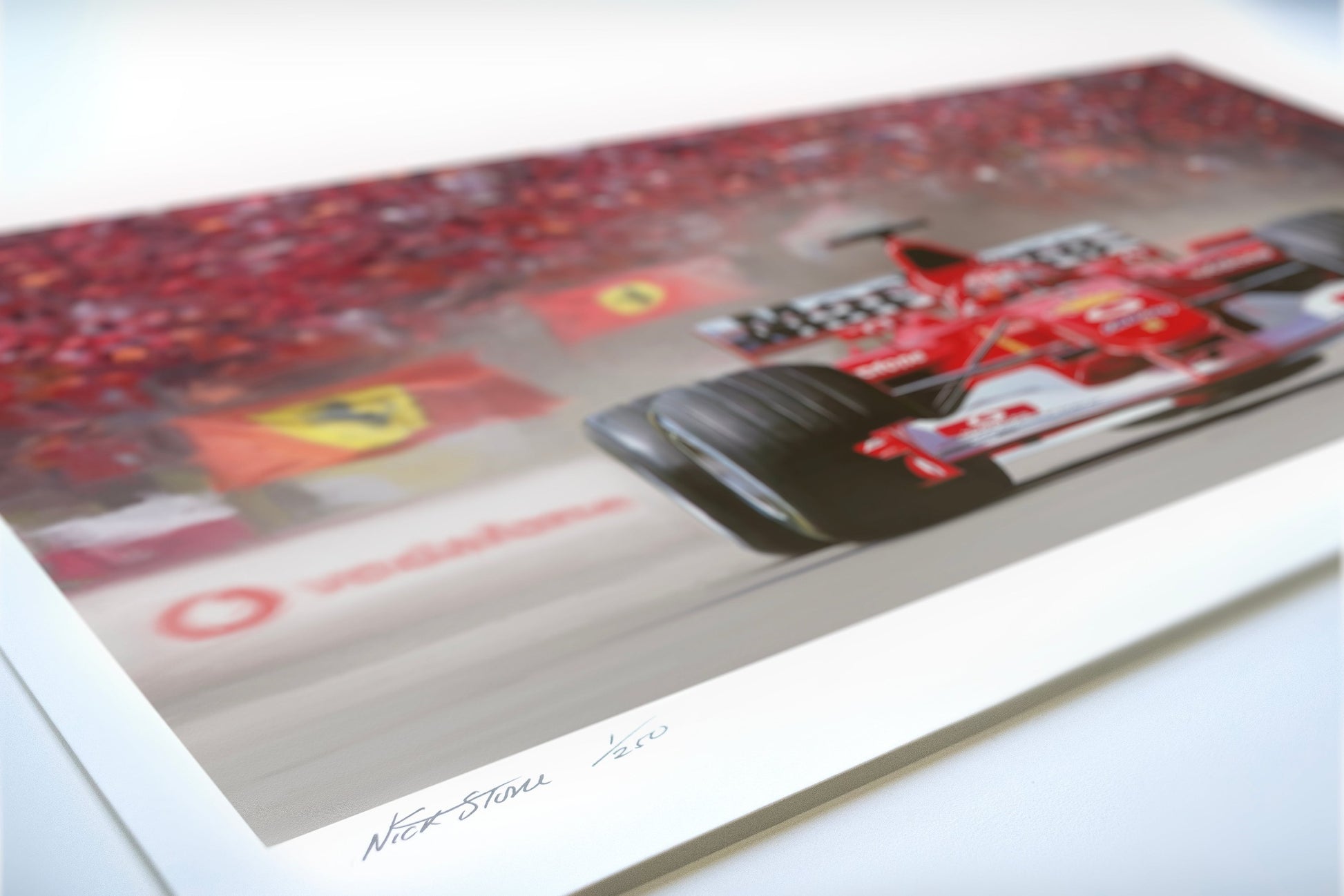 A painting of Michael Schumacher in the Ferrari F2002 winning the Belgian Grand Prix