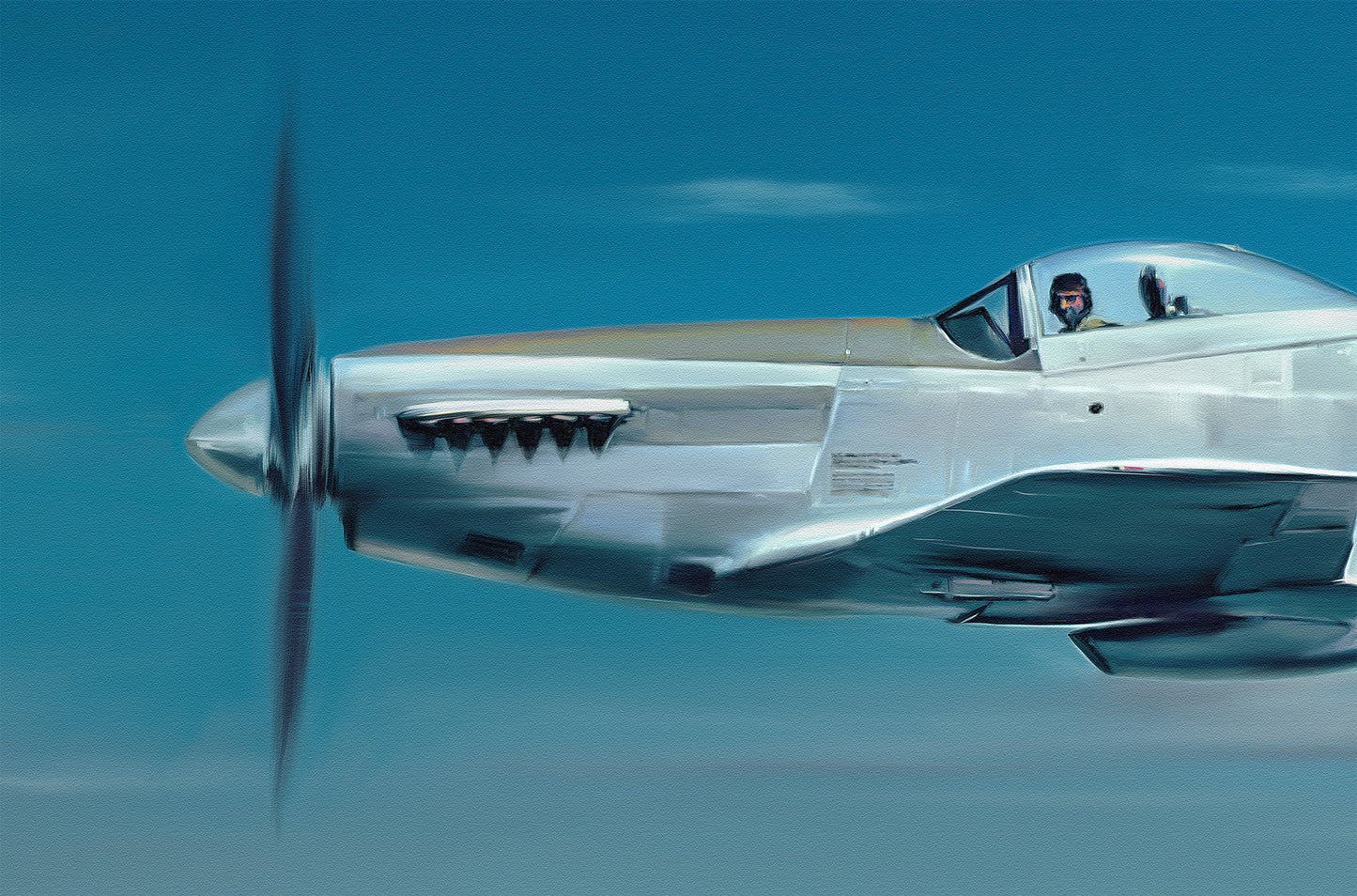 A painting of a P51 Mustang fighter plane.