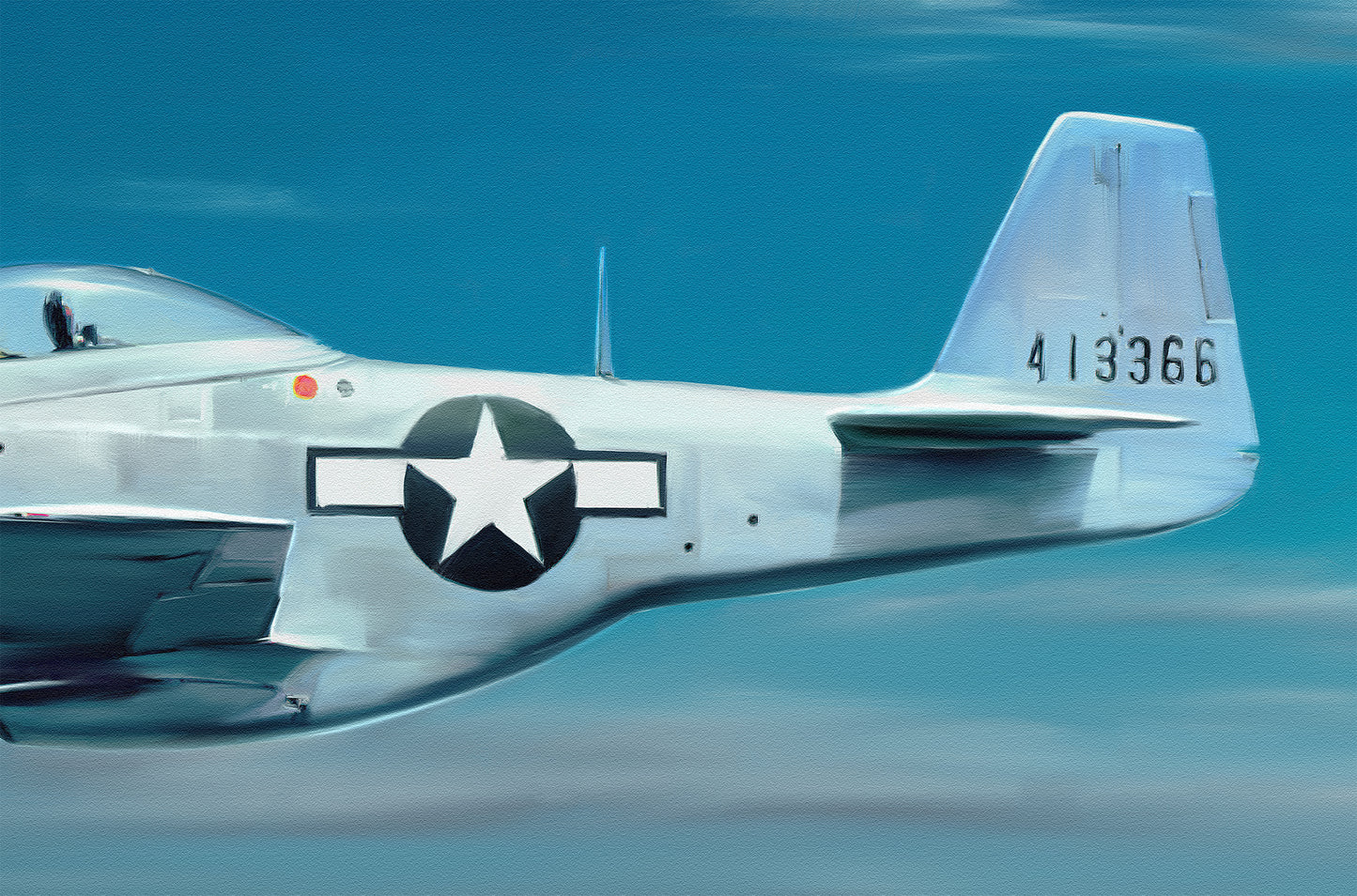 A painting of a P51 Mustang fighter plane.