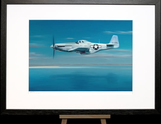 A painting of a P51 Mustang fighter plane.