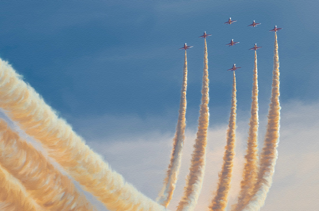 A painting of the Red Arrows.