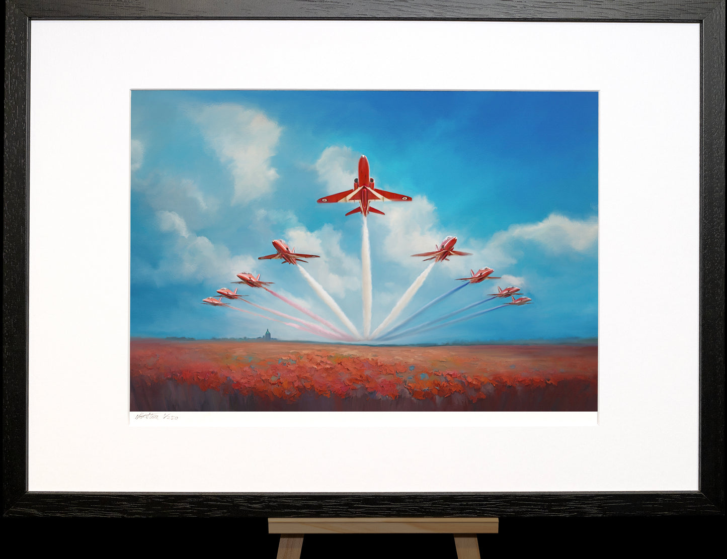 A painting of the Red Arrows
