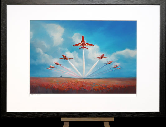 A painting of the Red Arrows