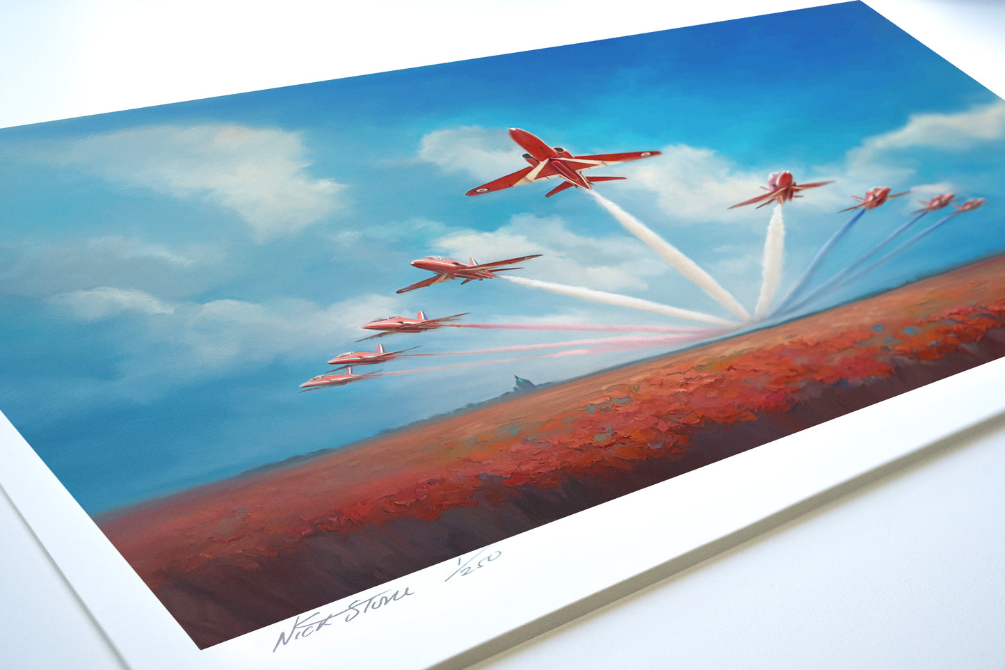 A painting of the Red Arrows