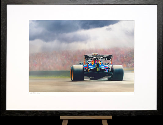 A painting of the Red Bull F1 car as driven by Max Verstappen