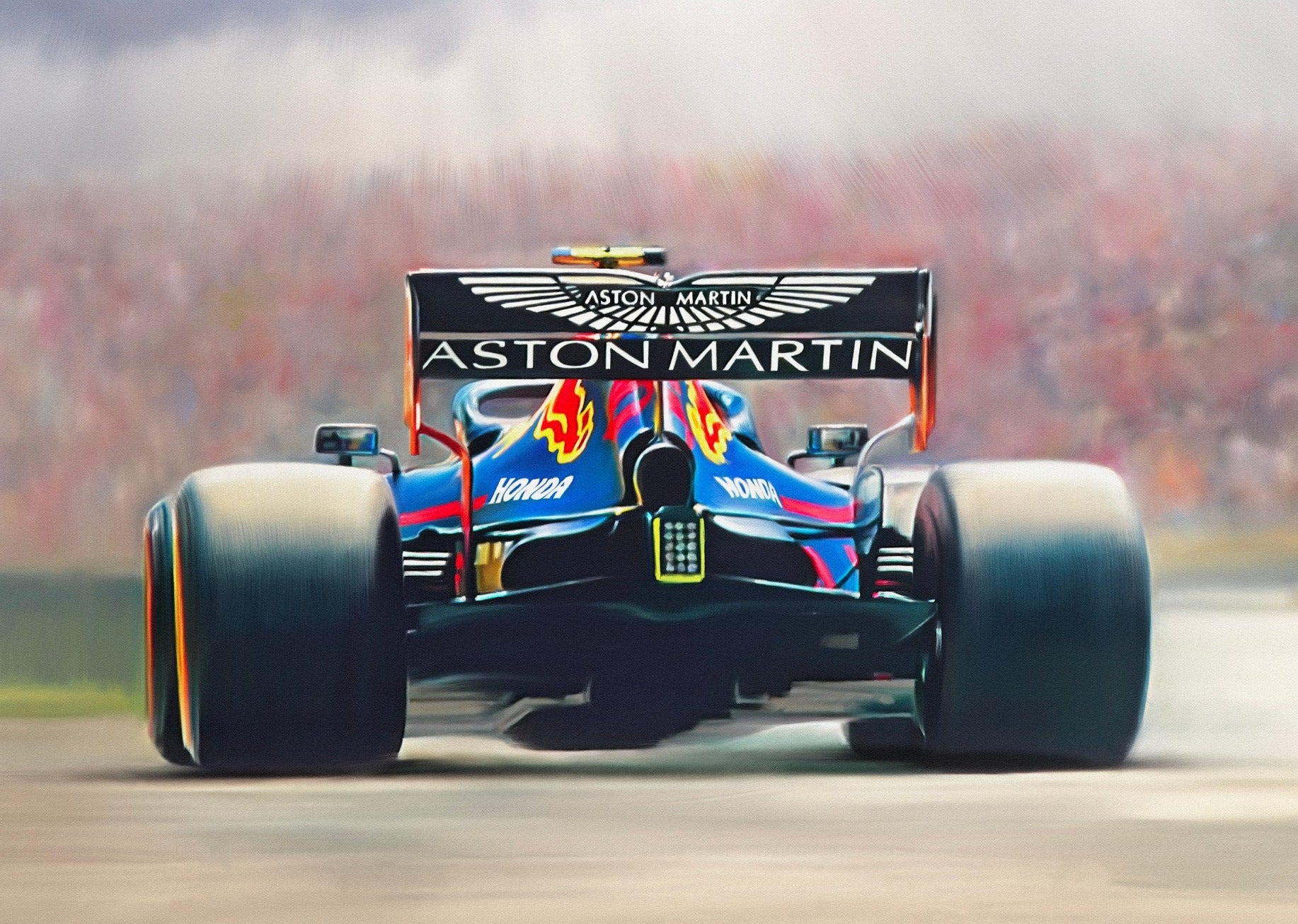 A painting of the Red Bull F1 car as driven by Max Verstappen