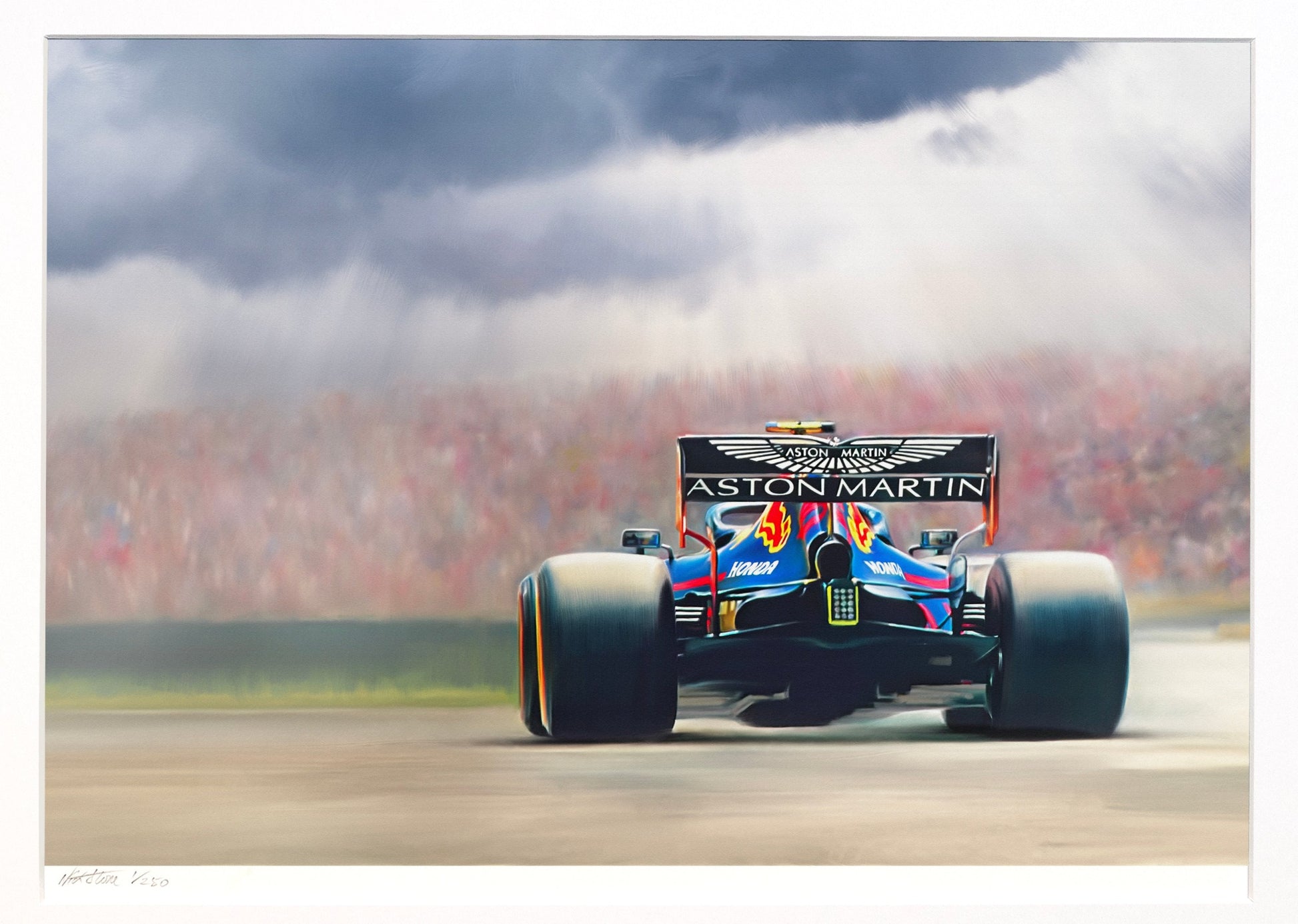 A painting of the Red Bull F1 car as driven by Max Verstappen