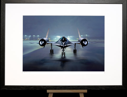 A painting of the SR71 Blackbird hypersonic aircraft.