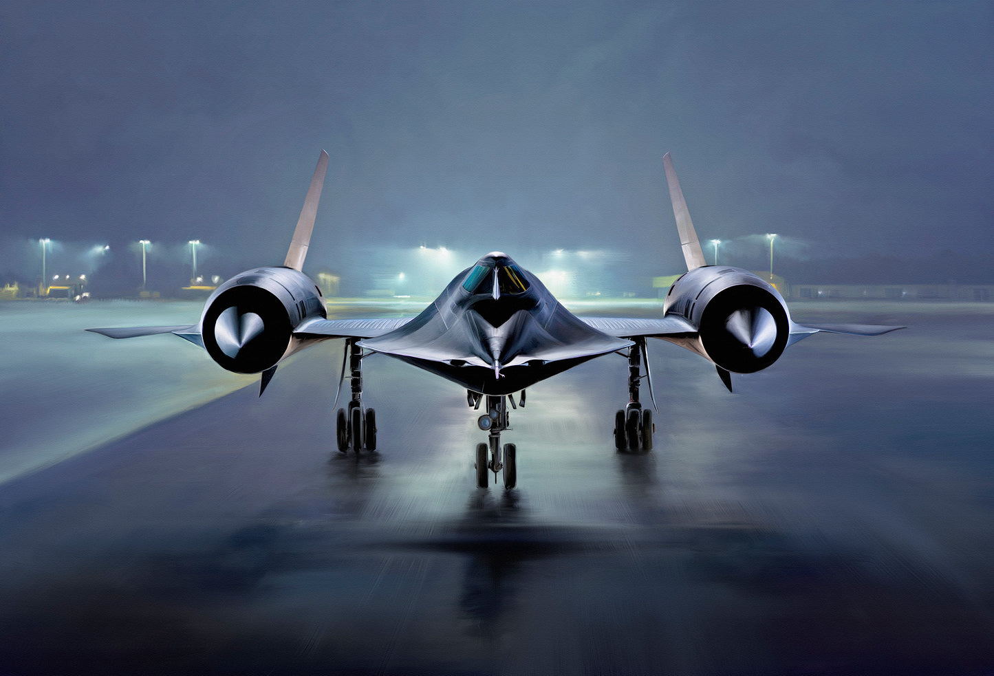 A painting of the SR71 Blackbird hypersonic aircraft.