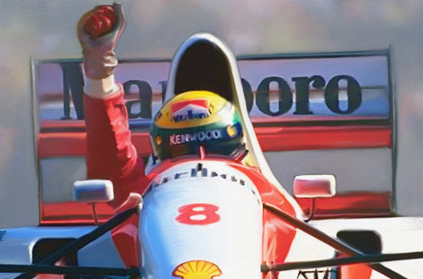 A painting of Ayrton Senna winning at Silverstone in 1988