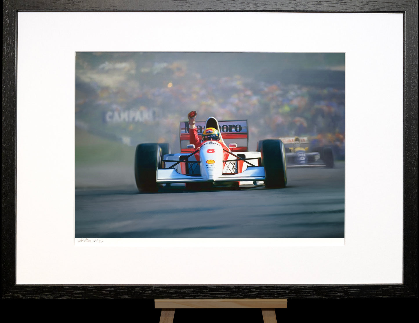 A painting of Ayrton Senna winning at Silverstone in 1988