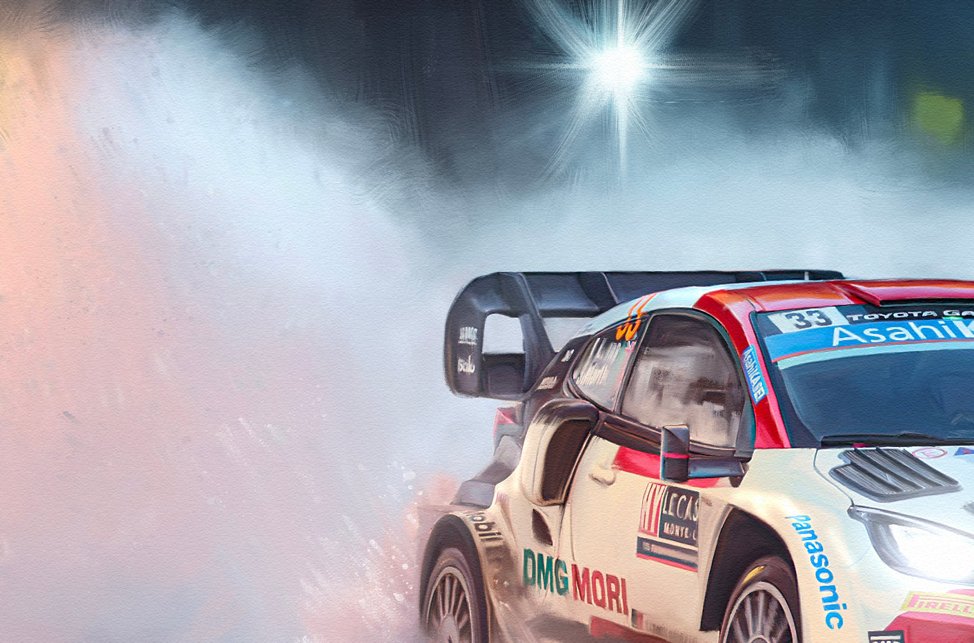 A painting of a Toyota GR1 rally car.