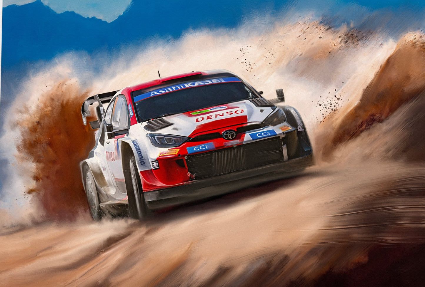 A painting of a Toyota yaris GR1 rally car.A painting of a Toyota yaris GR1 rally car.