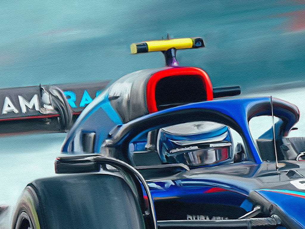 A painting of the Williams Racing 2023 F1 Car.