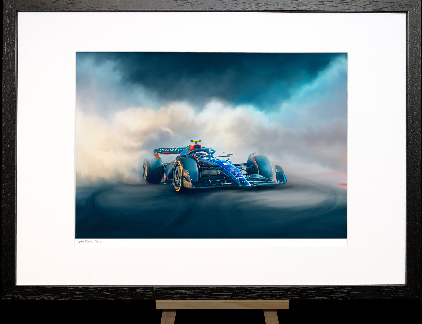 A painting of the Williams Racing 2023 F1 car.
