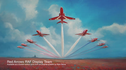 Red Arrows fly past - signed limited edition art print by Nick Stone